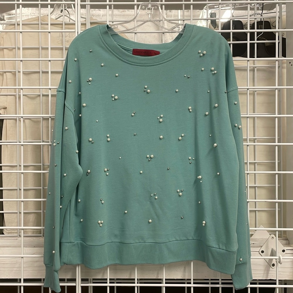 Pearl Embellished Crew Neck Sweatshirt
